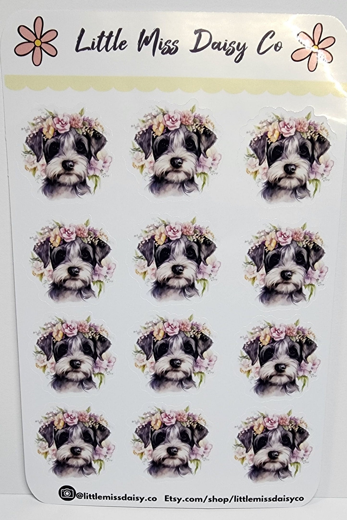Schnauzer with Flower Halo Sticker Sheet