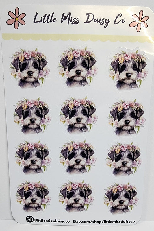 Schnauzer  with Flower Halo Sticker Sheet